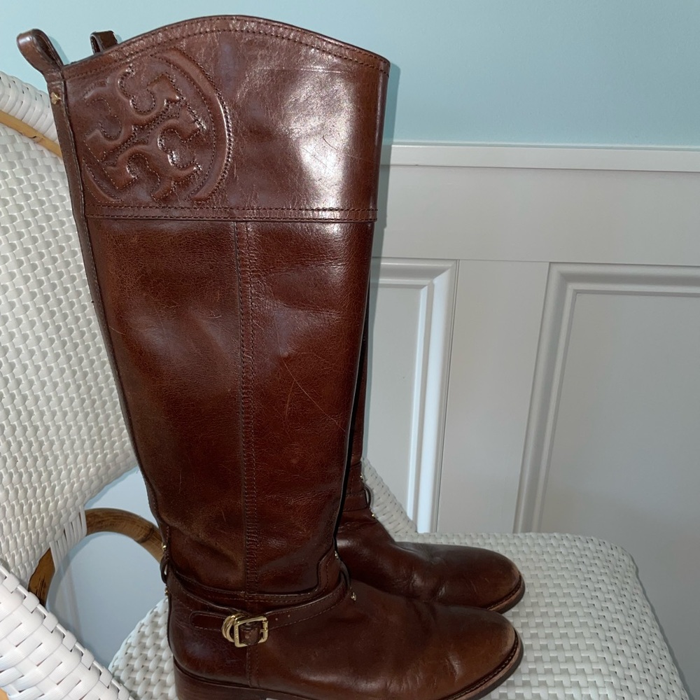Tory Burch dark brown leather riding boot